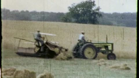 FARMERS HARVESTING HAY Farm Machinery 1950s (Vintage Retro Film Home Movie) 4490 Stock Footage