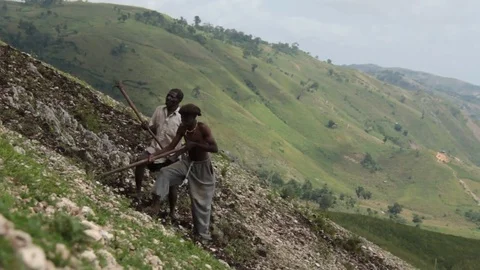 Farmers Plowing Hillside Stock Footage 83732948