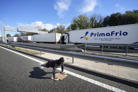 Farmers protest on the main road connecting Spain and France, Pontos - 27 Feb 20 Stock Photos