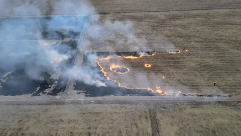 Farmers set fire to cob.arial view Stock Footage 152801057