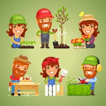 Farmers at Spring Work Set Stock Illustration