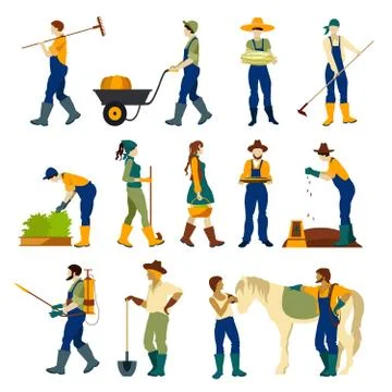 Farmers At Work Flat Icons Set Stock Illustration