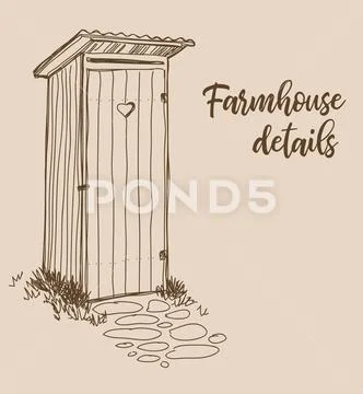 Farmhouse details art, rural outside WC, vector Stock Illustration