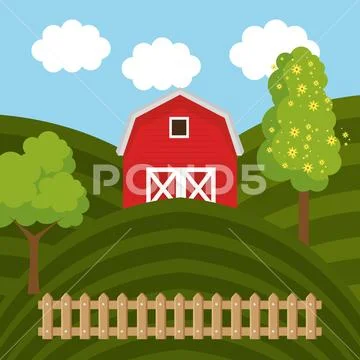 Farmhouse in the farm scene Stock Illustration