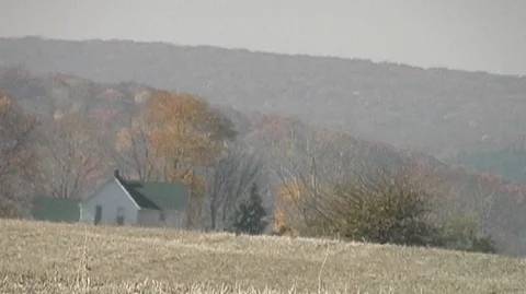 Farmhouse in Field Stock Footage 93333744