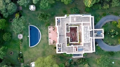 Farmhouse overhead drone shot Stock Footage