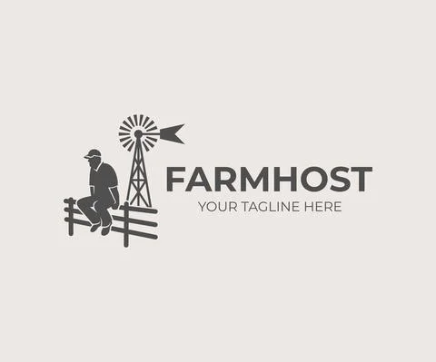 Farming and agriculture, farmer sitting on fence on background Stock Illustration