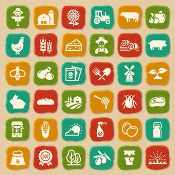 Farming and agriculture vector flat icons. Illustrazione stock