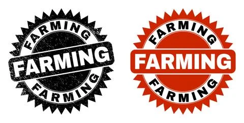 FARMING Black Rosette Seal with Corroded Texture Stock Illustration