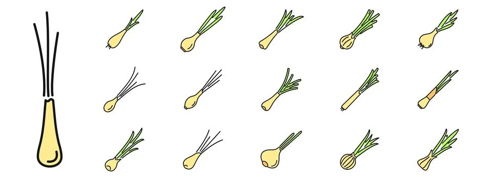 Farming chives icons set vector color line Stock Illustration