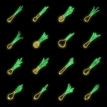 Farming chives icons set vector neon Stock Illustration