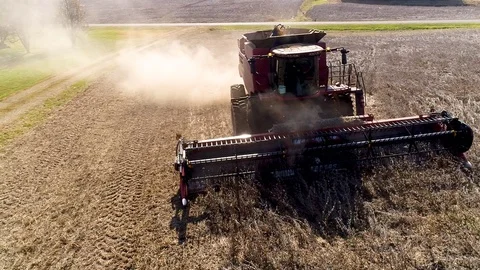 Farming Combine soybean, Drone Vídeo Stock 99672889