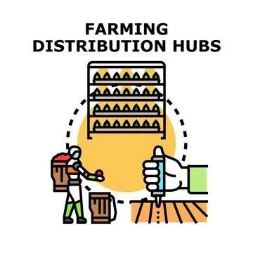 Farming distribution hubs concept with automated agriculture Stock Illustration