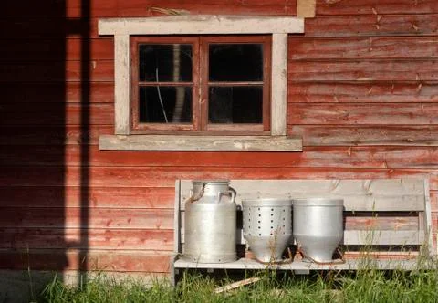 Farming equipment on a bench Foto stock