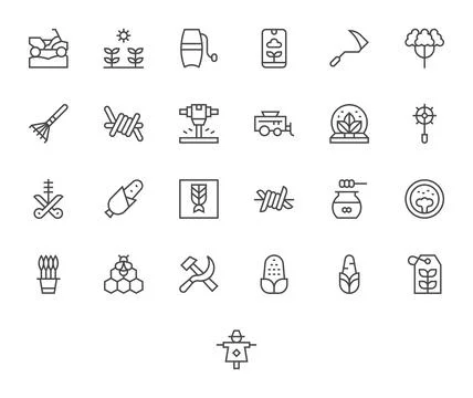 Farming Essential Vector Set including 25 Pixel Optimized Regular Line Reti.. Illustrazione stock