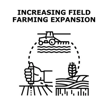 Farming expansion concept showing increasing field area Stock Illustration
