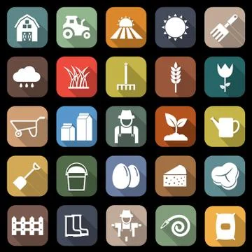 Farming flat icons with long shadow Stock Illustration