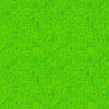 Farming Green Line Seamless Pattern Stock Illustration