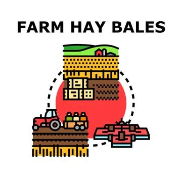 Farming hay bales producing and harvesting concept Stock Illustration