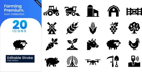 Farming Icon Set with Smart Agriculture and Livestock Elements Stock Illustration
