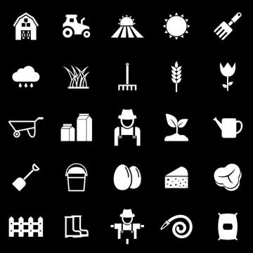 Farming icons on black background Stock Illustration