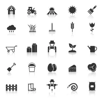 Farming icons with reflect on white background Stock Illustration