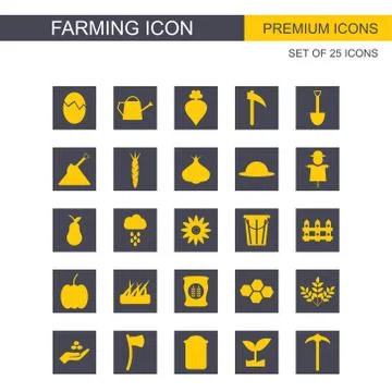 Farming icons set yellow and grey Stock Illustration