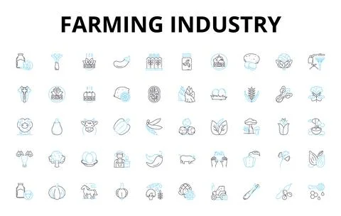 Farming industry linear icons set. Agriculture, Crops, Livestock, Harvesting Stock Illustration