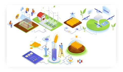 Farming industry, vector isometric illustration. Smart greenhouse, Iot 库存插图