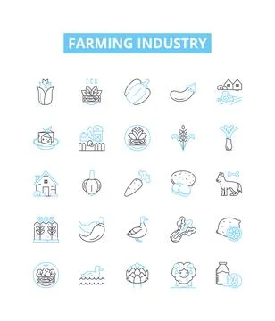Farming industry vector line icons set. Agriculture, Crops, Livestock, Farming Illustrazione stock