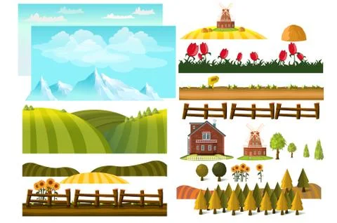 Farming infographic elements with farmer, farm,Landscape creator Stock Illustration