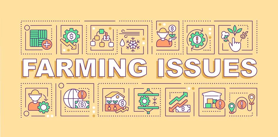 Farming issues word concepts orange banner Stock Illustration