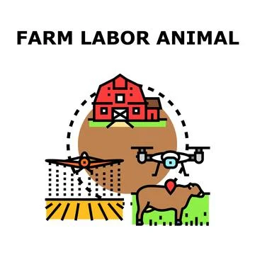 Farming labor methods evolving with technology and animals Stock Illustration