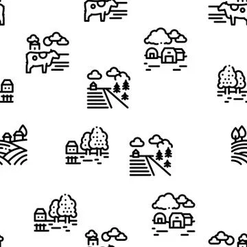 Farming Landscape Seamless Pattern Vector Stock Illustration