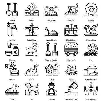 Farming Line Icons Pack Stock Illustration