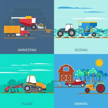 Farming Machines Icons Set Stock Illustration