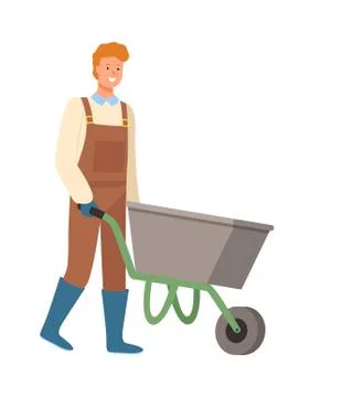Farming Man with Empty Carriage Farmer with Cart Illustrazione stock