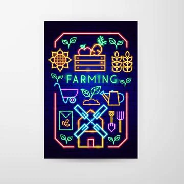Farming Neon Flyer Stock Illustration
