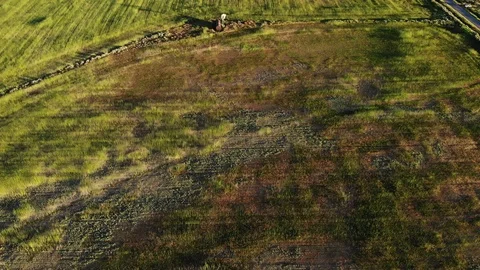 Farming Pasture with Old Windmill at Sunset - Aerial Drone Stock Footage 114110538
