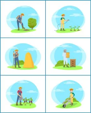 Farming Person Digging Land Vector Illustration 스톡 일러스트