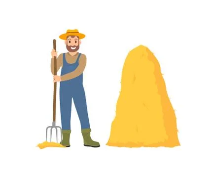 Farming Person with Hayfork Vector Illustration 스톡 일러스트
