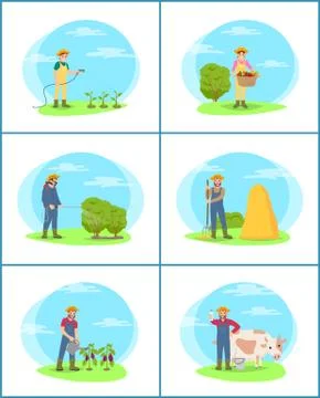 Farming Plantation People Set Vector Illustration Stock Illustration
