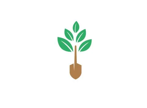 Farming Plants with tree trunk tool Logo Stock Illustration