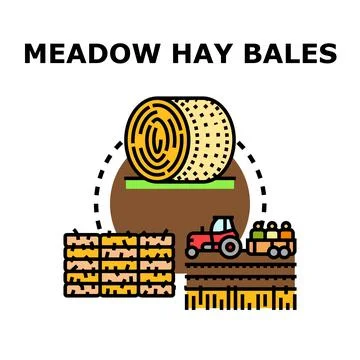 Farming process collecting and storing hay bales Stock Illustration