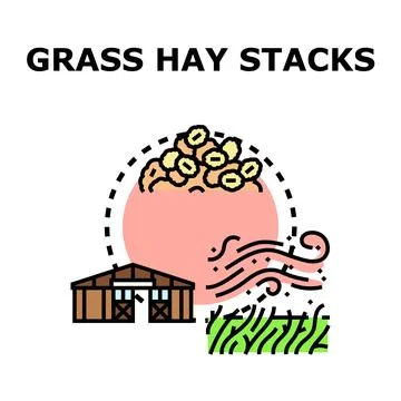 Farming process with haystacks and barn storing Stock Illustration