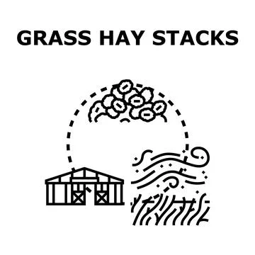 Farming process with haystacks and barn storing Stockillustratie