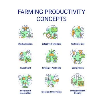 Farming productivity concept icons set Stock Illustration