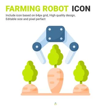 Farming robot icon vector with flat color style isolated on white background Illustrazione stock