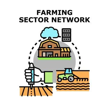 Farming sector network connecting data and agricultural technology Stock Illustration
