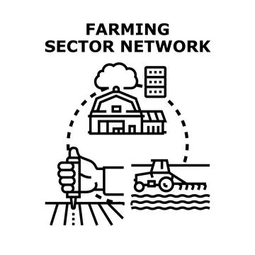 Farming sector network connecting data and agricultural technology Stock Illustration